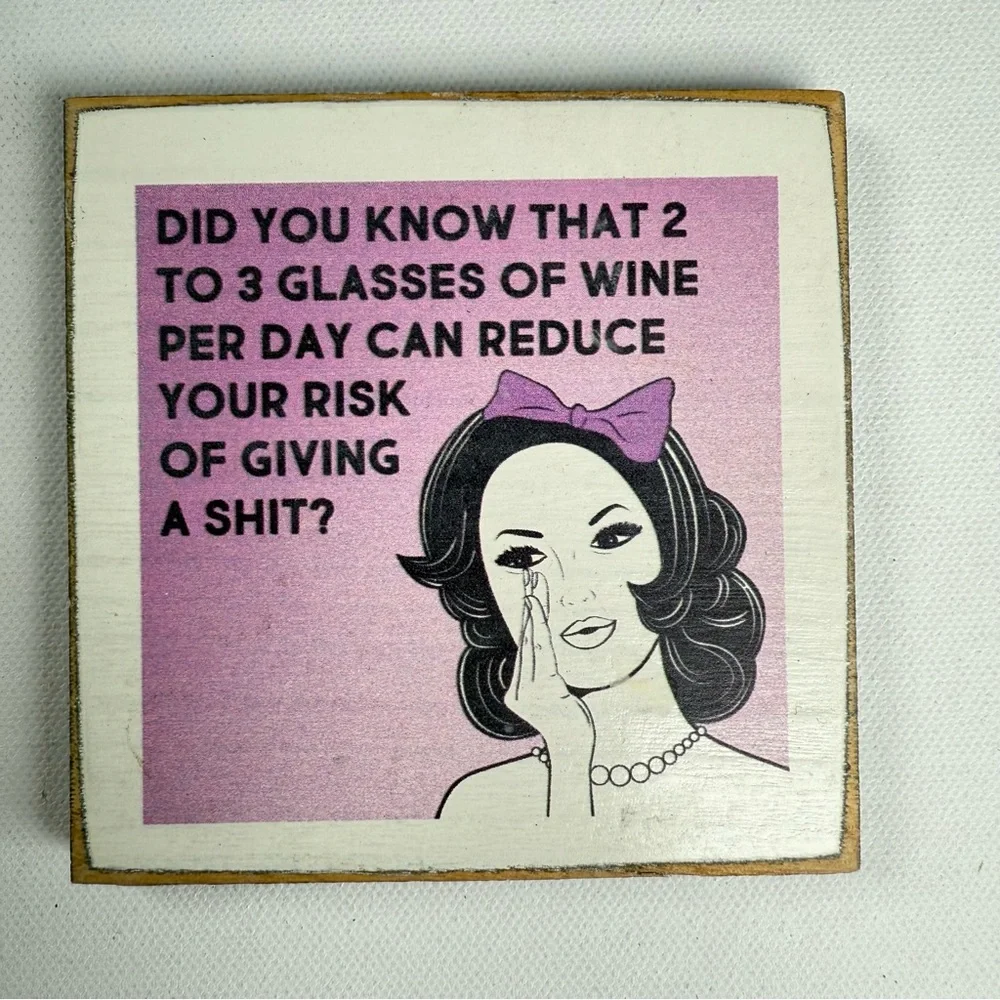 Zumatico Humorous‎ Wooden Wine Coasters with Vintage Illustration Set of 4